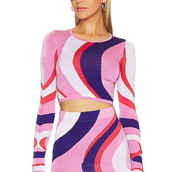 JoosTricot | Spirals Sleeve Crop Top In White Spirals Size S - Picture 2 of 7